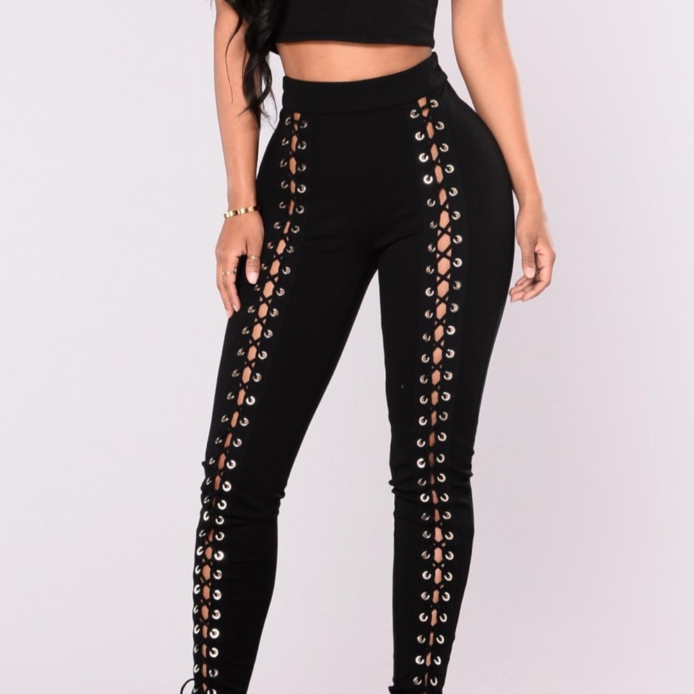 Fashion nova black lace up jegging’s